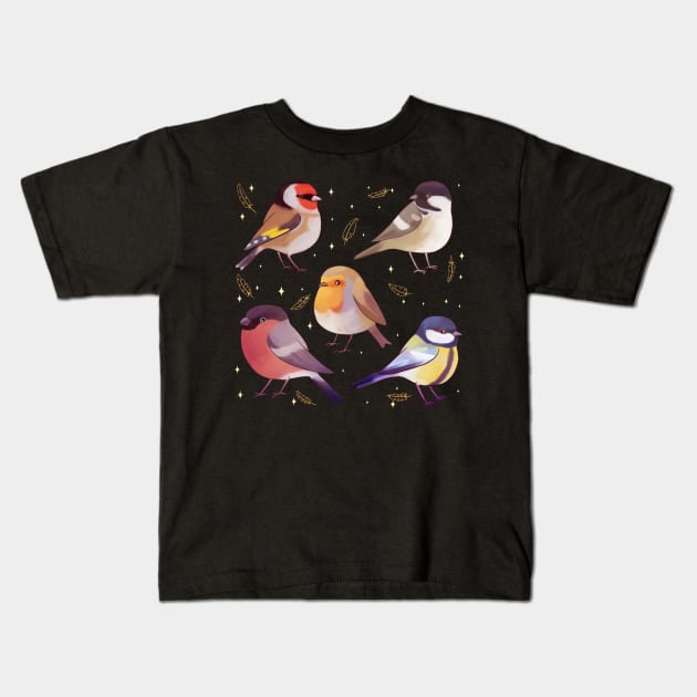 Cute European birds illustration Kids T-Shirt by Yarafantasyart